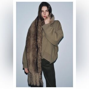ZARA PLAIN FAUX FUR FRINGED SCARF